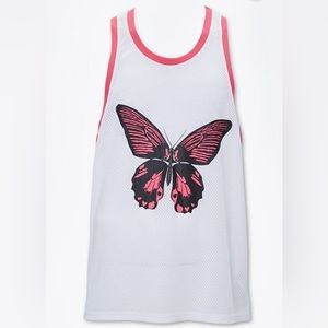NWT Mens Forever 21 Butterfly Graphic Basketball Jersey 99 White/Red/Black Small